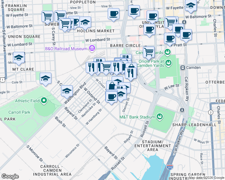 map of restaurants, bars, coffee shops, grocery stores, and more near 101 Independence Avenue Southeast in Washington