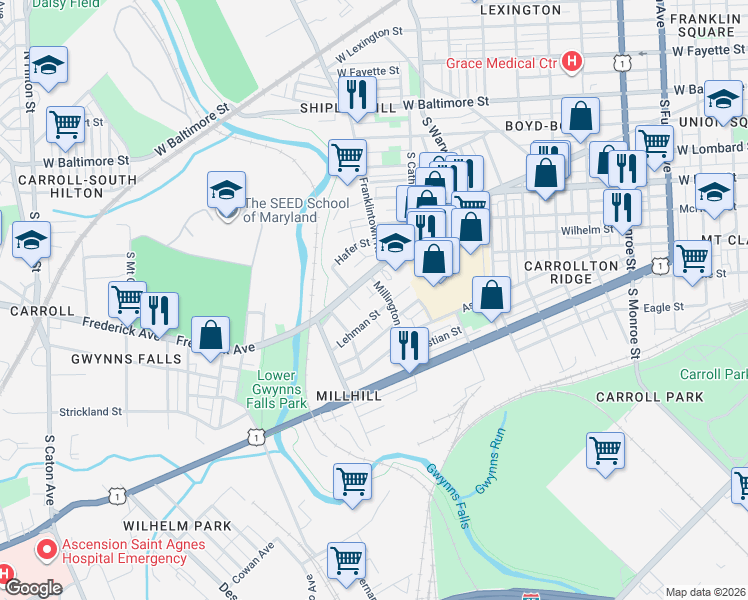 map of restaurants, bars, coffee shops, grocery stores, and more near 101 Independence Avenue Southeast in Washington