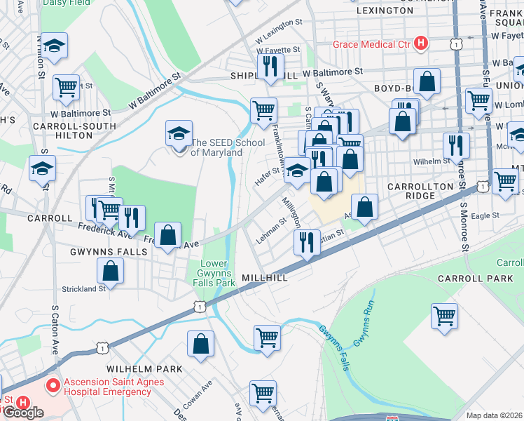 map of restaurants, bars, coffee shops, grocery stores, and more near 101 Independence Avenue Southeast in Washington