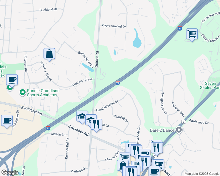 map of restaurants, bars, coffee shops, grocery stores, and more near 11690 Snider Road in Cincinnati