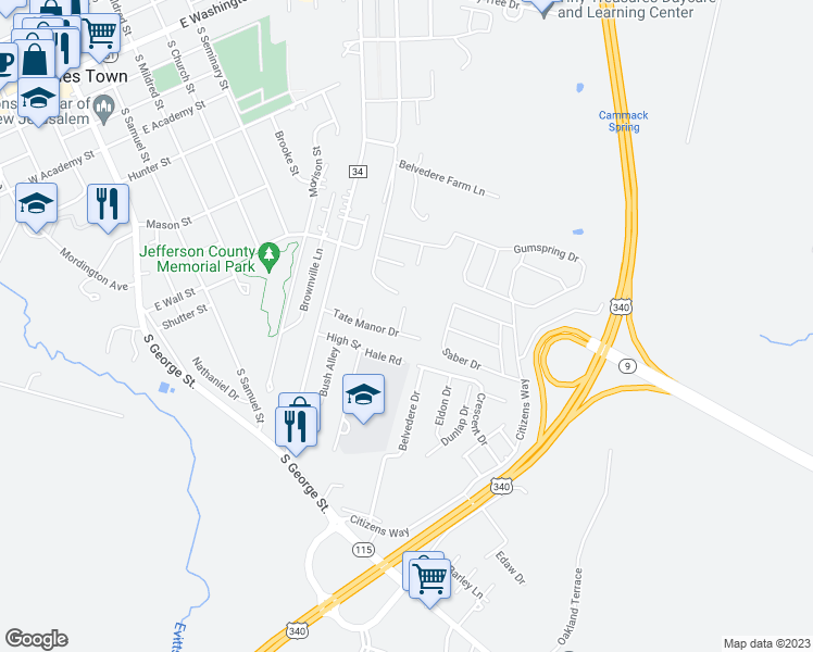map of restaurants, bars, coffee shops, grocery stores, and more near 20 Orchard Green Drive in Charles Town