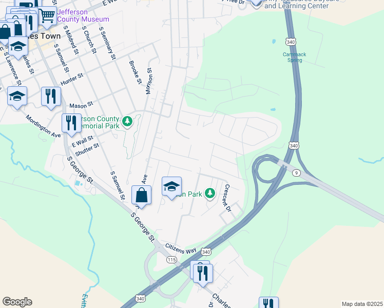 map of restaurants, bars, coffee shops, grocery stores, and more near 20 Orchard Green Drive in Charles Town