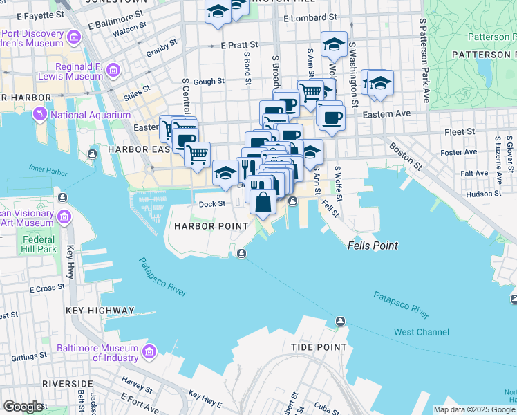 map of restaurants, bars, coffee shops, grocery stores, and more near in Baltimore