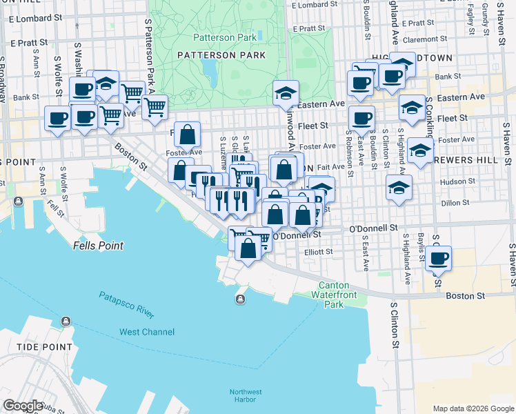 map of restaurants, bars, coffee shops, grocery stores, and more near 931 Binney Street in Baltimore