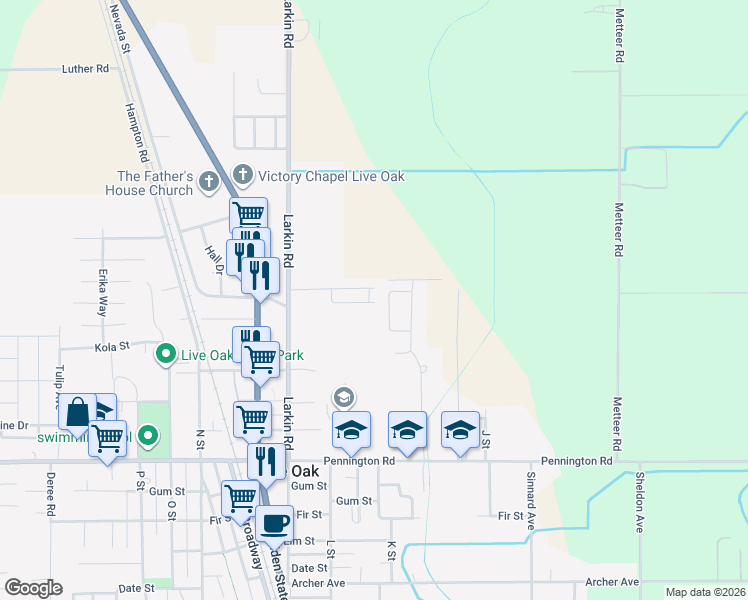 map of restaurants, bars, coffee shops, grocery stores, and more near 2356 Walnut Drive in Live Oak