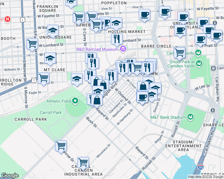 map of restaurants, bars, coffee shops, grocery stores, and more near 101 Independence Avenue Southeast in Washington