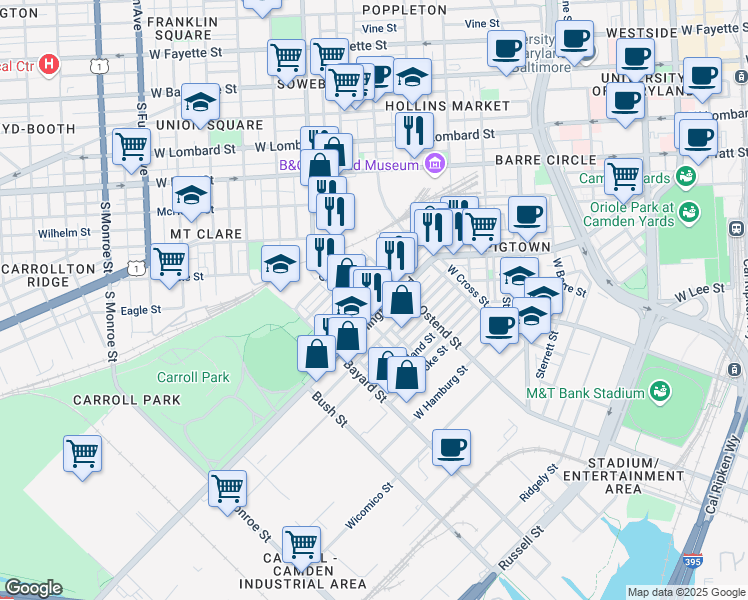 map of restaurants, bars, coffee shops, grocery stores, and more near 101 Independence Avenue Southeast in Washington
