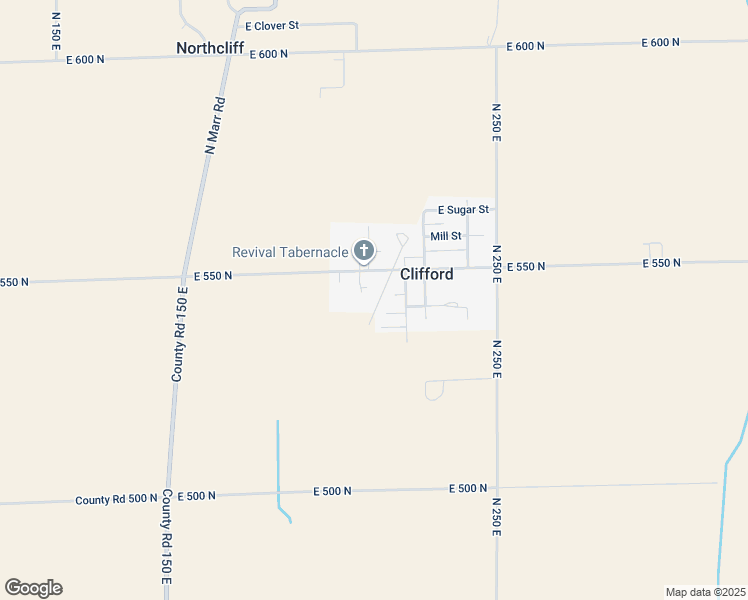 map of restaurants, bars, coffee shops, grocery stores, and more near 4481 East 550 North in Clifford