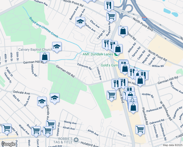 map of restaurants, bars, coffee shops, grocery stores, and more near 826 Jeannette Avenue in Dundalk