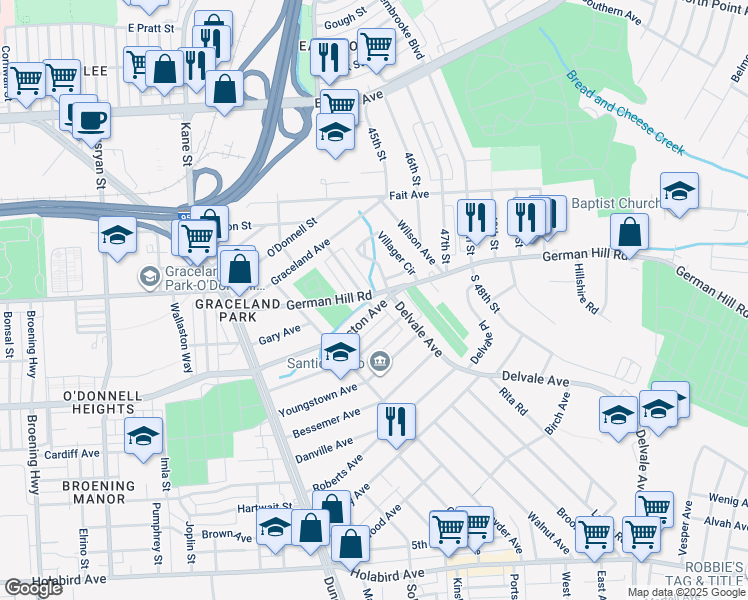 map of restaurants, bars, coffee shops, grocery stores, and more near 1301 Delbert Avenue in Baltimore