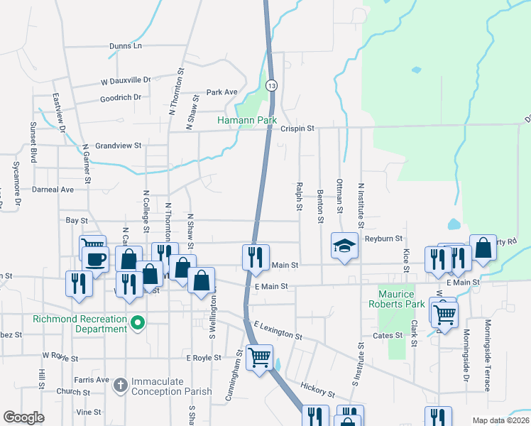 map of restaurants, bars, coffee shops, grocery stores, and more near 402 East Black Diamond Street in Richmond