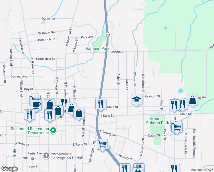 map of restaurants, bars, coffee shops, grocery stores, and more near 402 East Black Diamond Street in Richmond