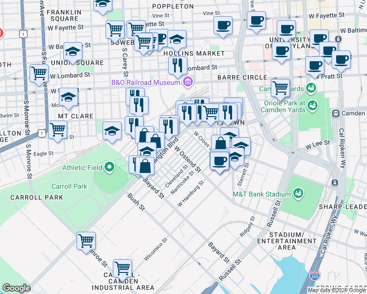 map of restaurants, bars, coffee shops, grocery stores, and more near 101 Independence Avenue Southeast in Washington