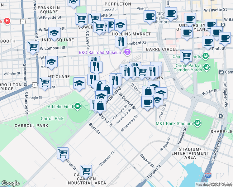 map of restaurants, bars, coffee shops, grocery stores, and more near 101 Independence Avenue Southeast in Washington