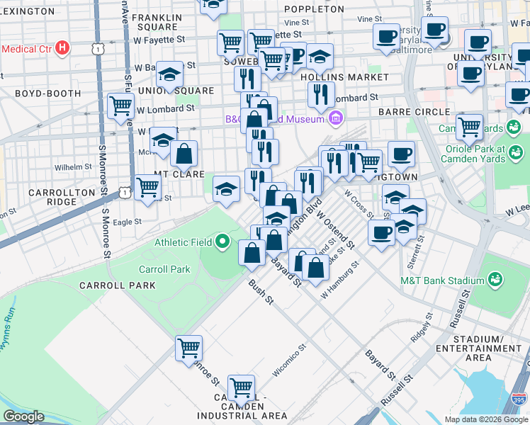 map of restaurants, bars, coffee shops, grocery stores, and more near 101 Independence Avenue Southeast in Washington