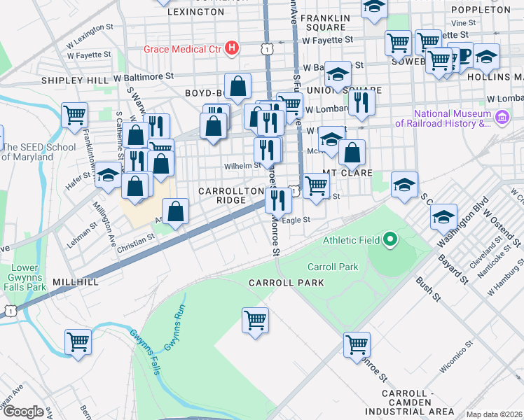 map of restaurants, bars, coffee shops, grocery stores, and more near 101 Independence Avenue Southeast in Washington