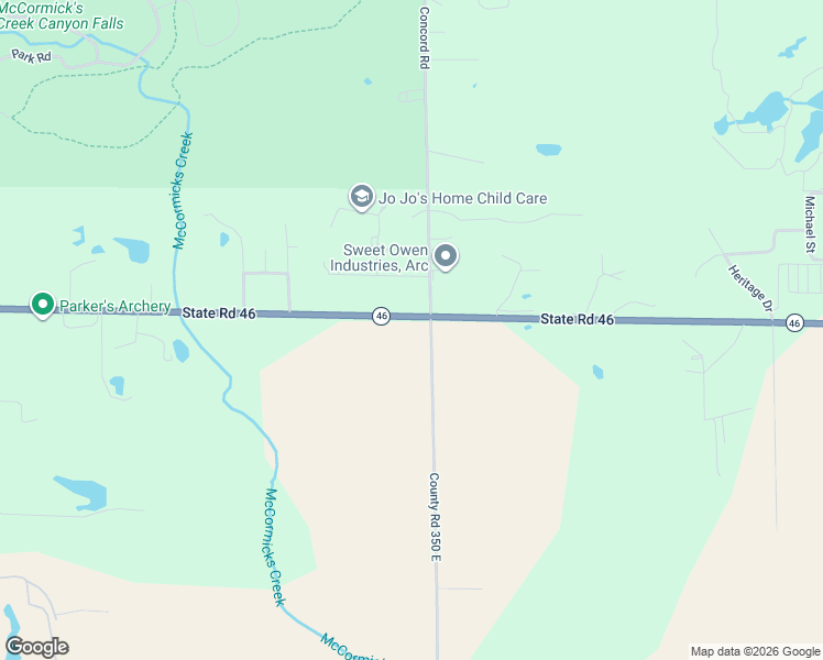 map of restaurants, bars, coffee shops, grocery stores, and more near 3452 State Road 46 in Spencer