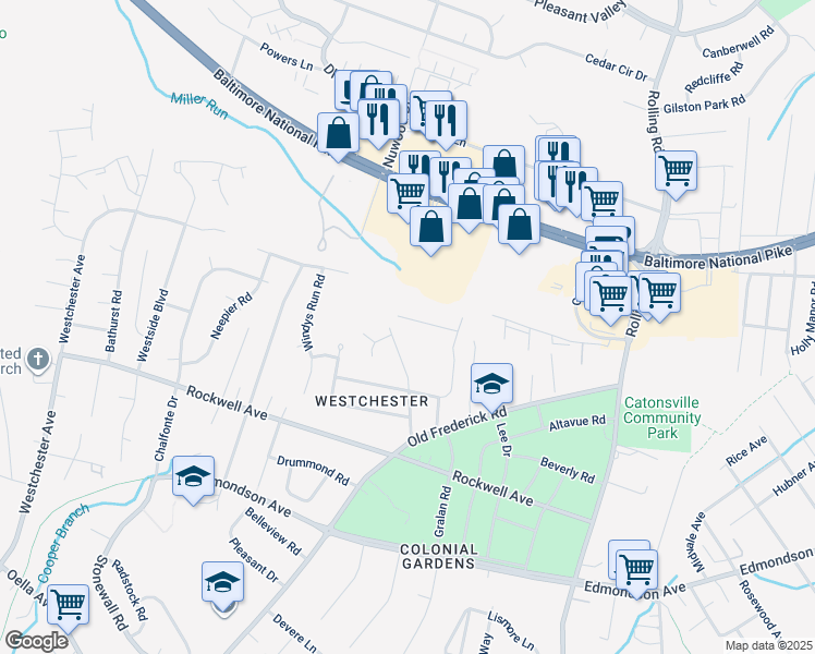 map of restaurants, bars, coffee shops, grocery stores, and more near 39 Winehurst Road in Catonsville