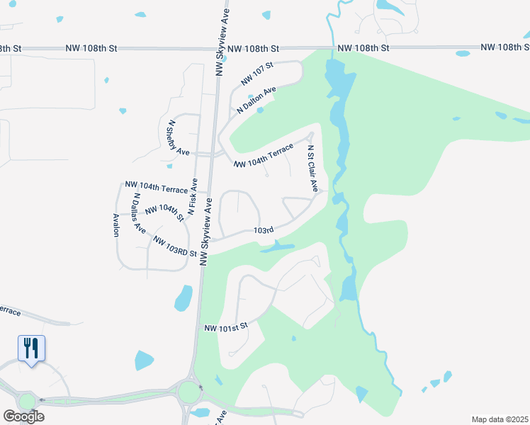 map of restaurants, bars, coffee shops, grocery stores, and more near 10317 North Revere Avenue in Kansas City