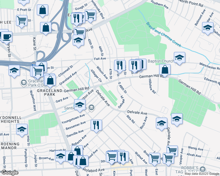 map of restaurants, bars, coffee shops, grocery stores, and more near 18 Court Pleasant in Dundalk