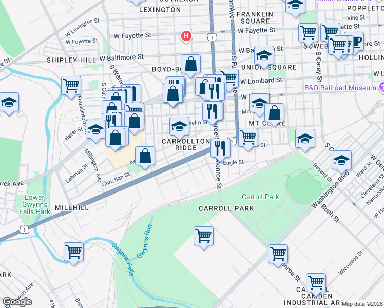 map of restaurants, bars, coffee shops, grocery stores, and more near 101 Independence Avenue Southeast in Washington