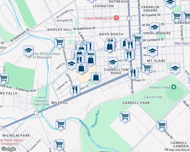 map of restaurants, bars, coffee shops, grocery stores, and more near 101 Independence Avenue Southeast in Washington
