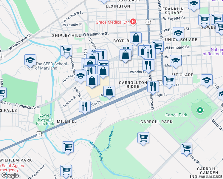 map of restaurants, bars, coffee shops, grocery stores, and more near 101 Independence Avenue Southeast in Washington