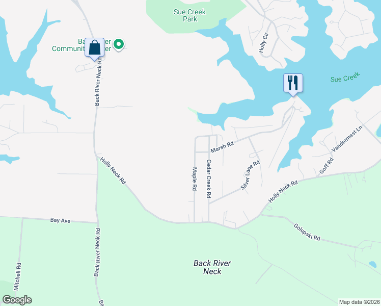 map of restaurants, bars, coffee shops, grocery stores, and more near 1012 Maple Road in Essex