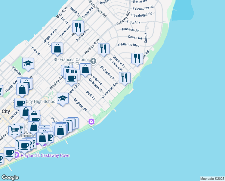 map of restaurants, bars, coffee shops, grocery stores, and more near 901 2nd Street in Ocean City