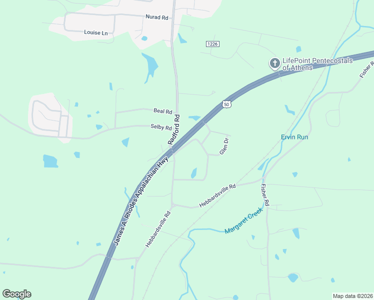 map of restaurants, bars, coffee shops, grocery stores, and more near 5681 Fullview Heights Drive in Athens