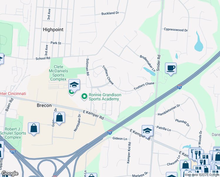 map of restaurants, bars, coffee shops, grocery stores, and more near 8075 Somerset Chase in Cincinnati