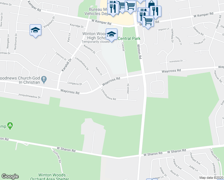 map of restaurants, bars, coffee shops, grocery stores, and more near 1288 Jeremy Court in Cincinnati