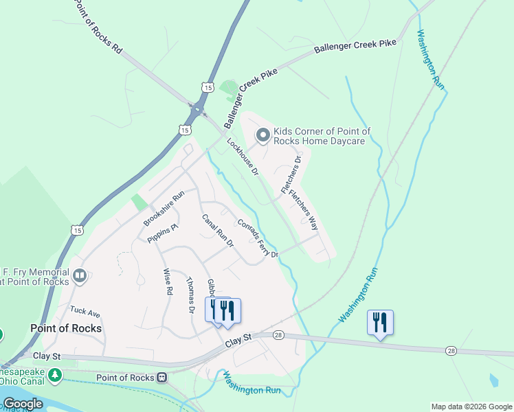 map of restaurants, bars, coffee shops, grocery stores, and more near 1704 Canal Clipper Court in Point of Rocks