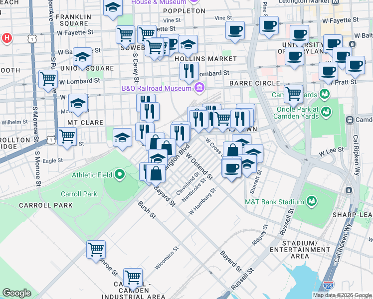 map of restaurants, bars, coffee shops, grocery stores, and more near 101 Independence Avenue Southeast in Washington