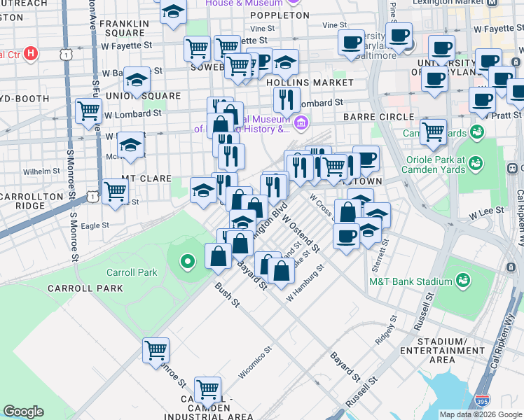 map of restaurants, bars, coffee shops, grocery stores, and more near 101 Independence Avenue Southeast in Washington