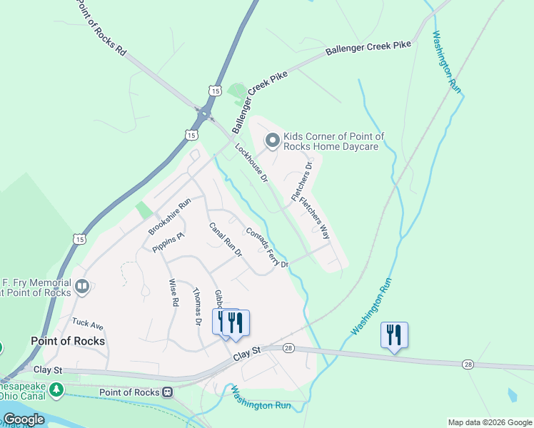 map of restaurants, bars, coffee shops, grocery stores, and more near 1704 Canal Clipper Court in Point of Rocks