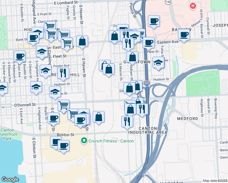 map of restaurants, bars, coffee shops, grocery stores, and more near 1004 South Macon Street in Baltimore