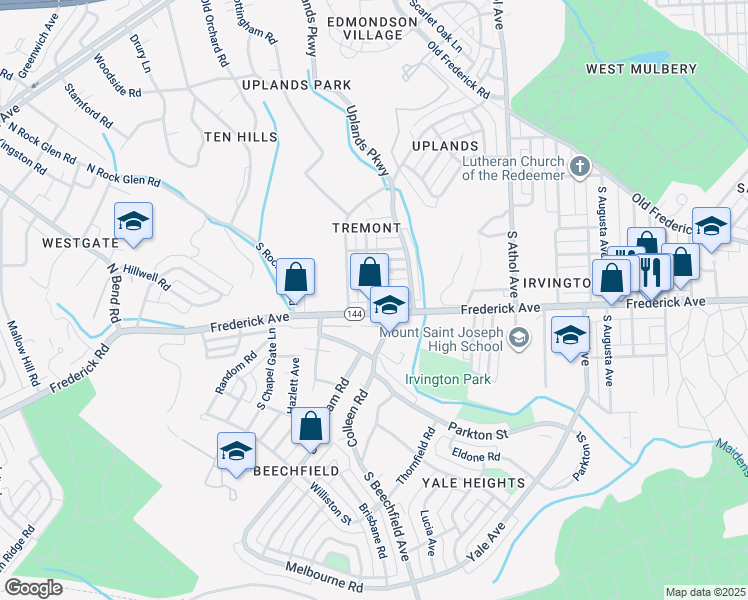 map of restaurants, bars, coffee shops, grocery stores, and more near 209 South Tremont Road in Baltimore