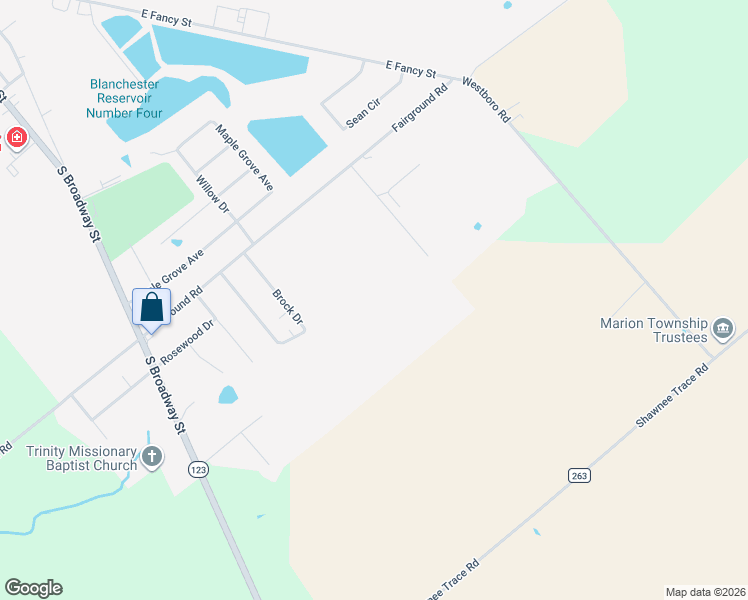 map of restaurants, bars, coffee shops, grocery stores, and more near 7403 Fairground Road in Blanchester