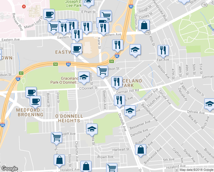map of restaurants, bars, coffee shops, grocery stores, and more near 1006 Dundalk Avenue in Baltimore