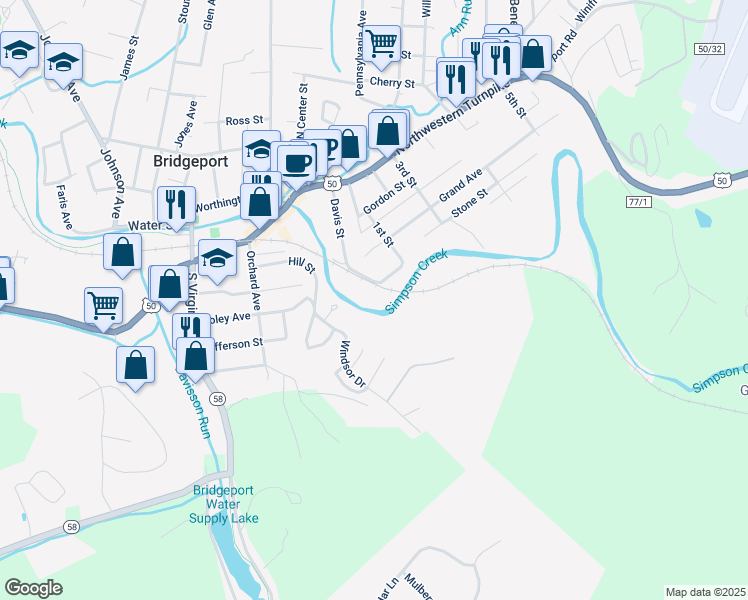 map of restaurants, bars, coffee shops, grocery stores, and more near 139-399 Davis Street in Bridgeport