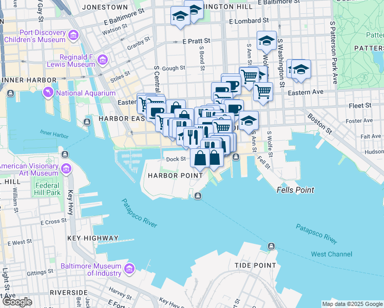 map of restaurants, bars, coffee shops, grocery stores, and more near 803 South Caroline Street in Baltimore