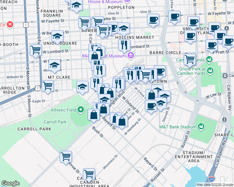 map of restaurants, bars, coffee shops, grocery stores, and more near 101 Independence Avenue Southeast in Washington