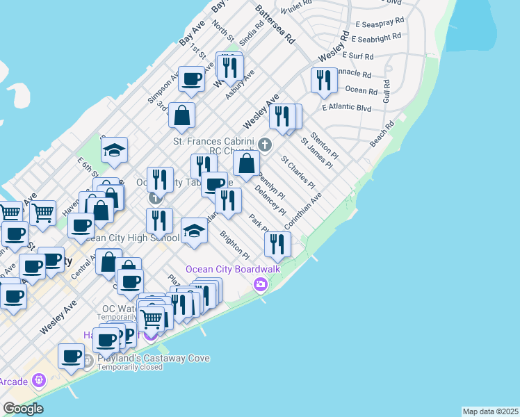map of restaurants, bars, coffee shops, grocery stores, and more near 846 3rd Street in Ocean City