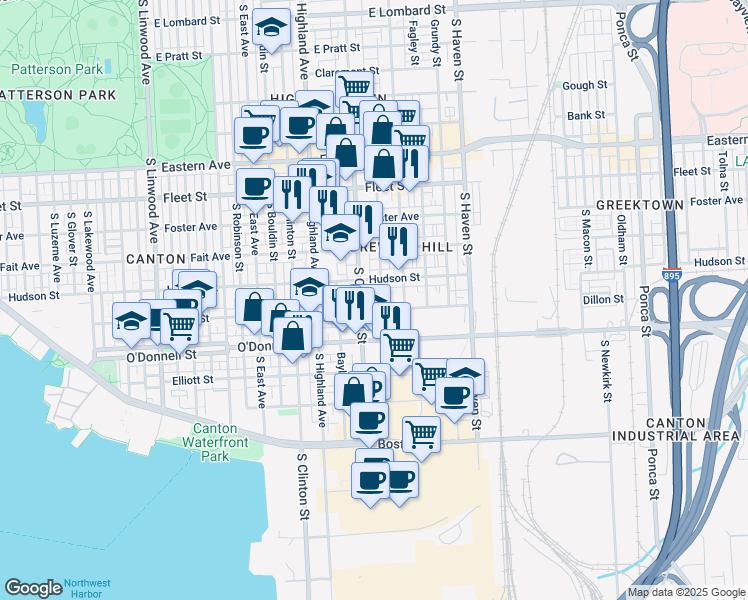 map of restaurants, bars, coffee shops, grocery stores, and more near 3610 Dillon Street in Baltimore