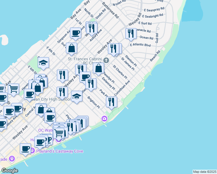 map of restaurants, bars, coffee shops, grocery stores, and more near 846 3rd Street in Ocean City