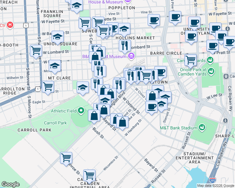 map of restaurants, bars, coffee shops, grocery stores, and more near 101 Independence Avenue Southeast in Washington