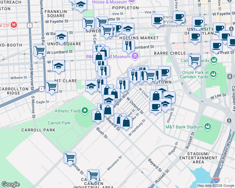 map of restaurants, bars, coffee shops, grocery stores, and more near 101 Independence Avenue Southeast in Washington