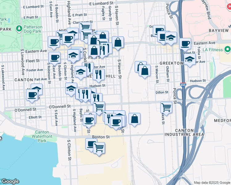 map of restaurants, bars, coffee shops, grocery stores, and more near 919 Grundy Street in Baltimore