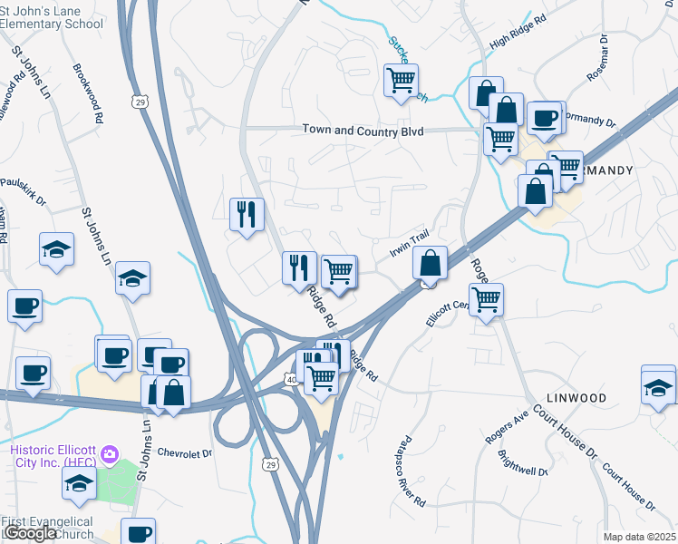 map of restaurants, bars, coffee shops, grocery stores, and more near 8837 Hawthorne Court in Ellicott City